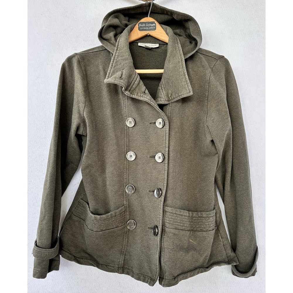 Coldwater Creek Jacket Military Pockets Hooded Sz Small Olive Green